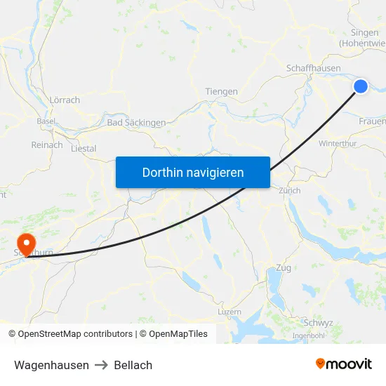 Wagenhausen to Bellach map