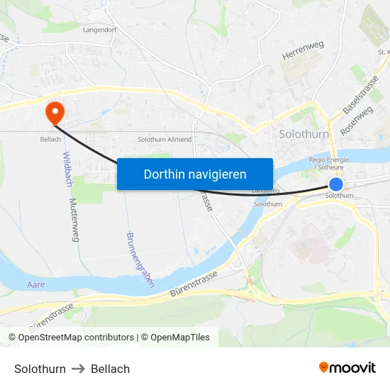 Solothurn to Bellach map