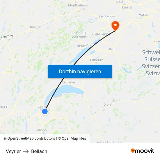 Veyrier to Bellach map