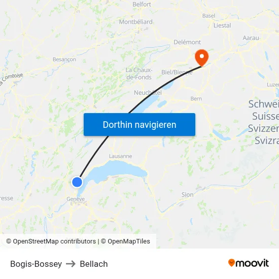 Bogis-Bossey to Bellach map