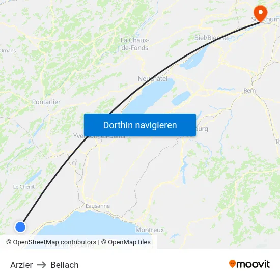 Arzier to Bellach map