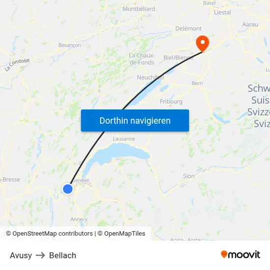 Avusy to Bellach map