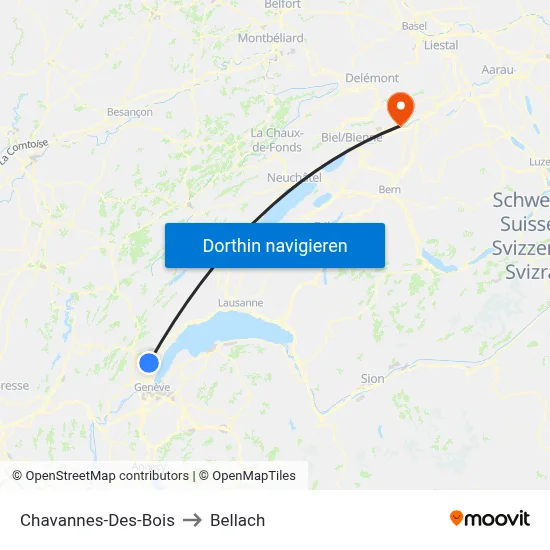 Chavannes-Des-Bois to Bellach map