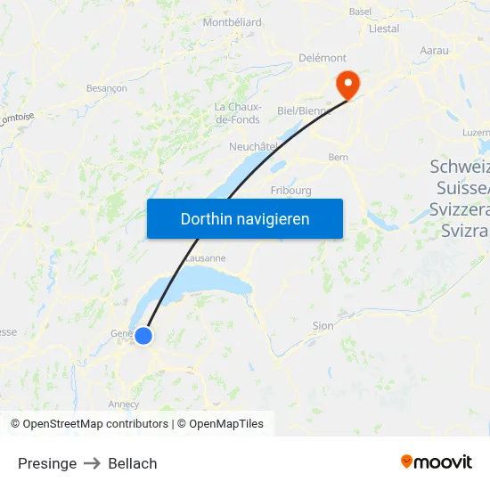 Presinge to Bellach map