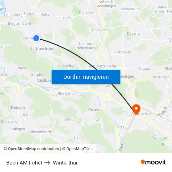 Buch AM Irchel to Winterthur map