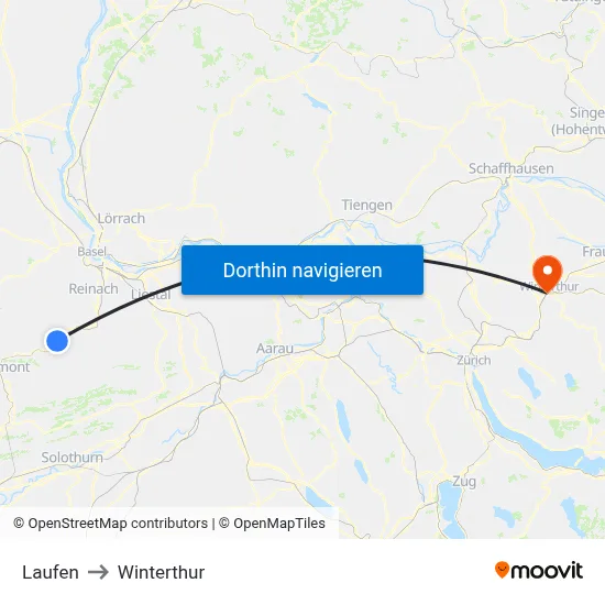 Laufen to Winterthur map