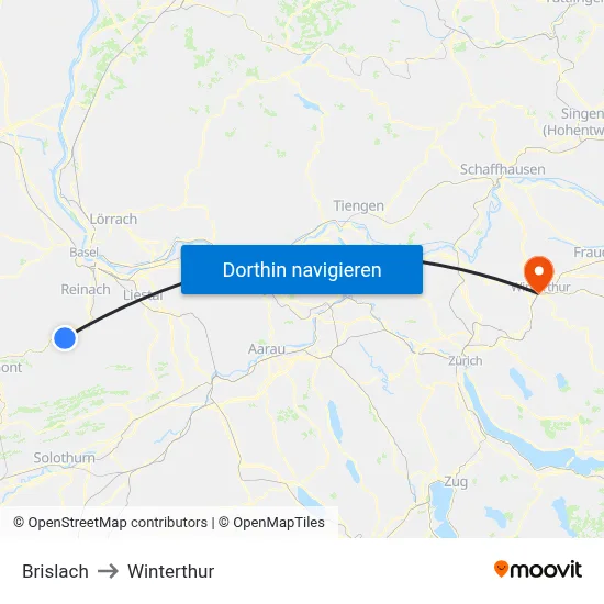 Brislach to Winterthur map