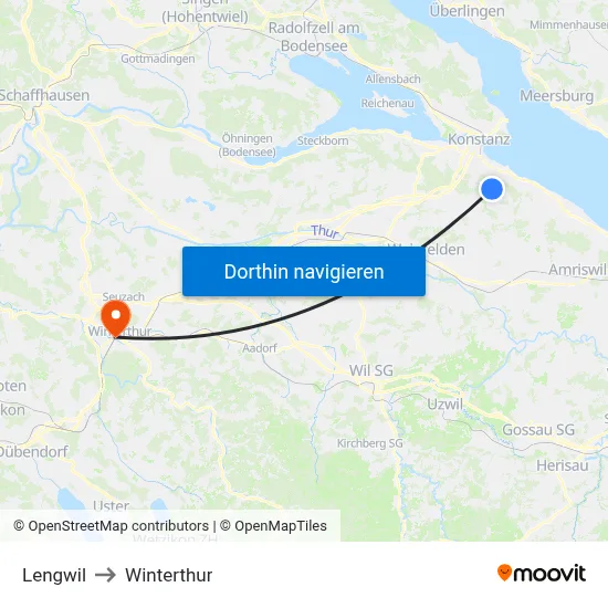 Lengwil to Winterthur map