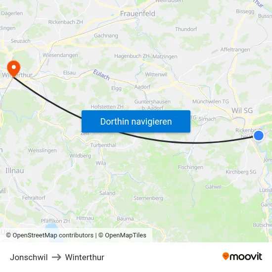 Jonschwil to Winterthur map
