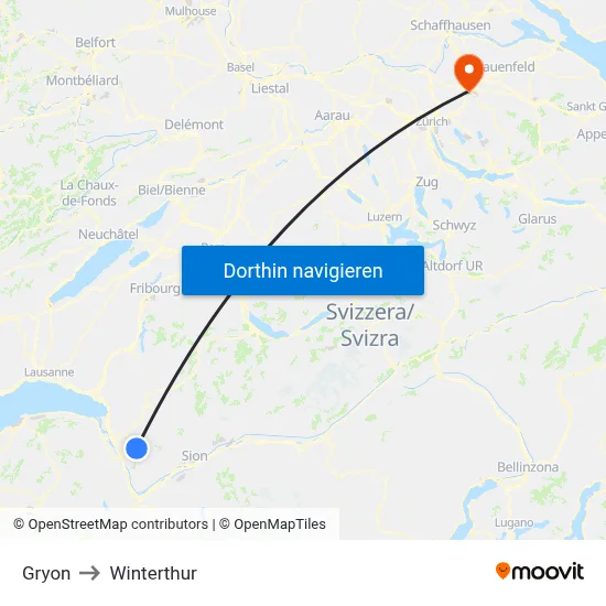 Gryon to Winterthur map