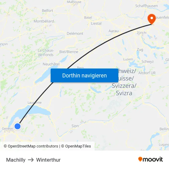 Machilly to Winterthur map