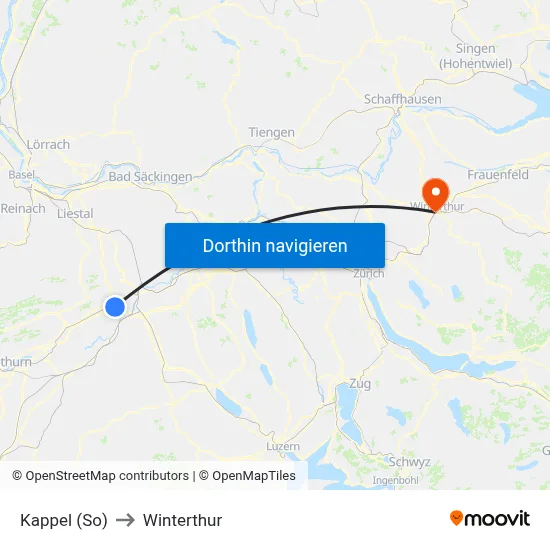 Kappel (So) to Winterthur map