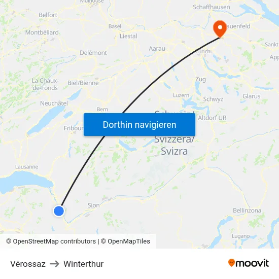 Vérossaz to Winterthur map