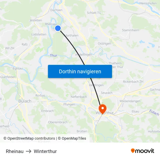 Rheinau to Winterthur map