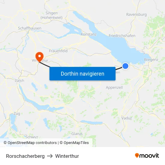 Rorschacherberg to Winterthur map