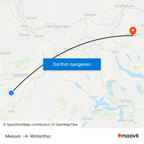 Messen to Winterthur map