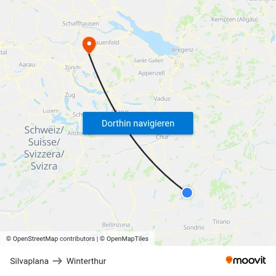 Silvaplana to Winterthur map