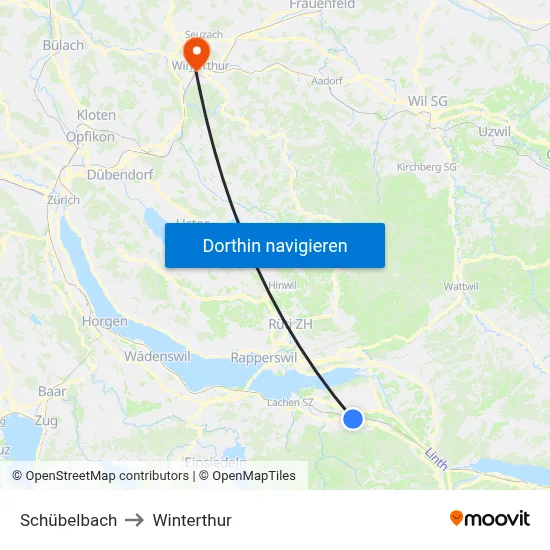 Schübelbach to Winterthur map