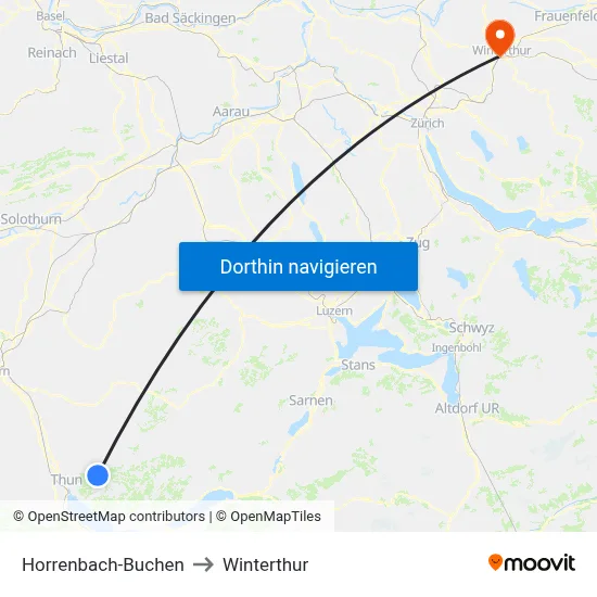 Horrenbach-Buchen to Winterthur map