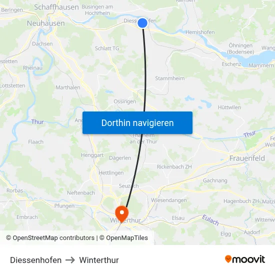 Diessenhofen to Winterthur map