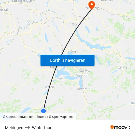 Meiringen to Winterthur map