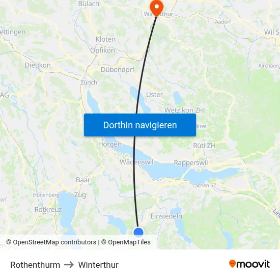 Rothenthurm to Winterthur map