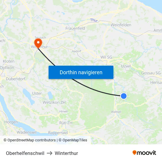 Oberhelfenschwil to Winterthur map