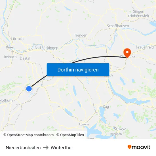 Niederbuchsiten to Winterthur map