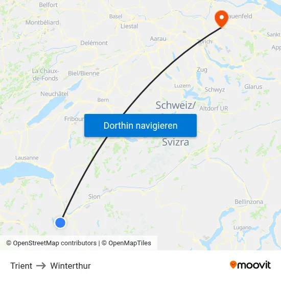 Trient to Winterthur map