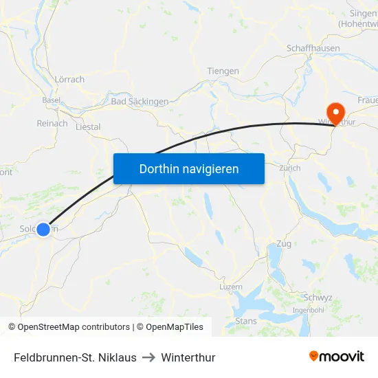 Feldbrunnen-St. Niklaus to Winterthur map