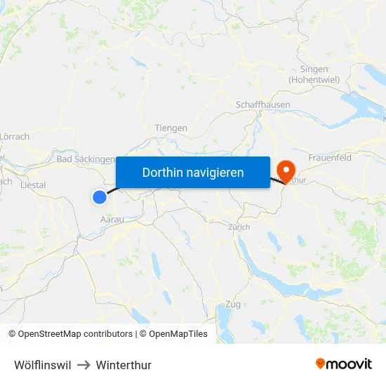 Wölflinswil to Winterthur map