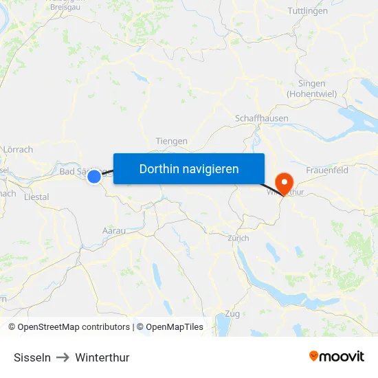 Sisseln to Winterthur map