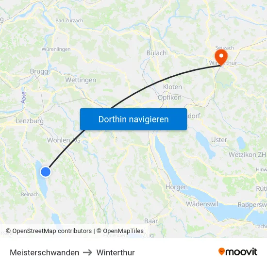Meisterschwanden to Winterthur map