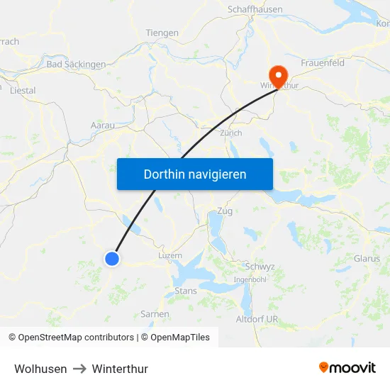 Wolhusen to Winterthur map
