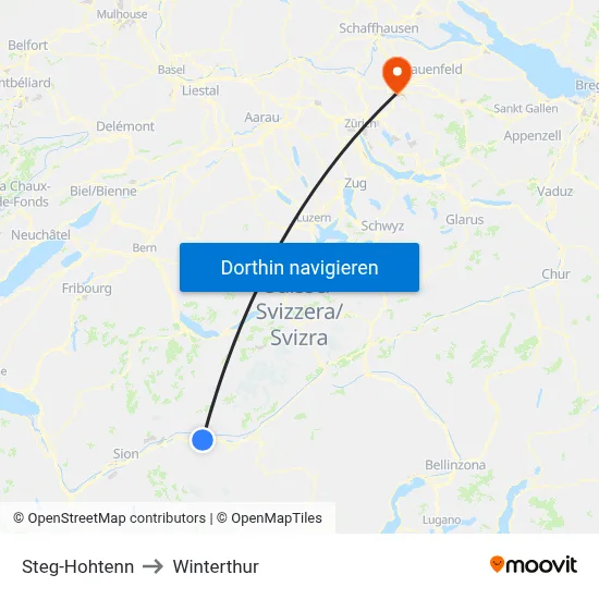 Steg-Hohtenn to Winterthur map