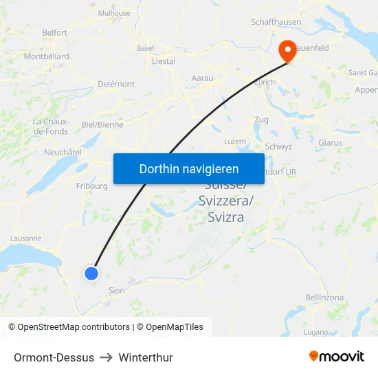Ormont-Dessus to Winterthur map