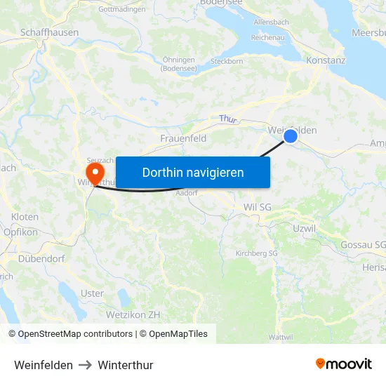 Weinfelden to Winterthur map