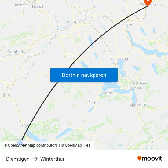 Diemtigen to Winterthur map