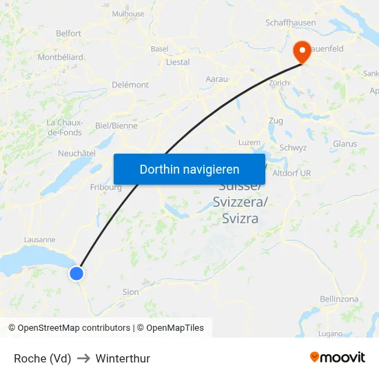 Roche (Vd) to Winterthur map