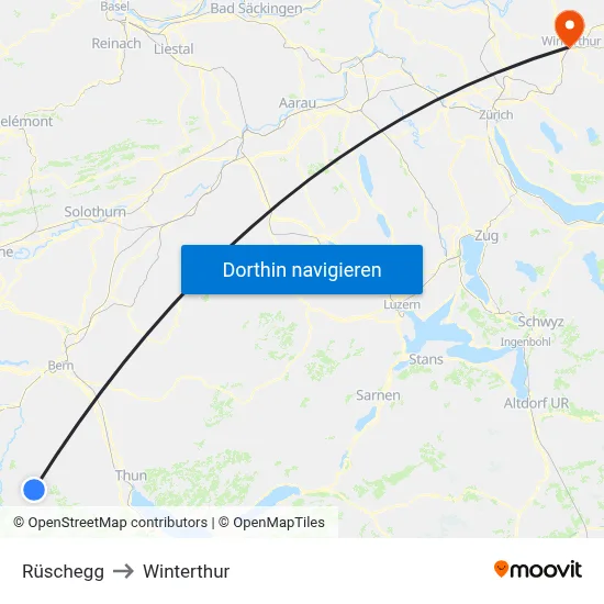 Rüschegg to Winterthur map