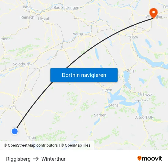 Riggisberg to Winterthur map