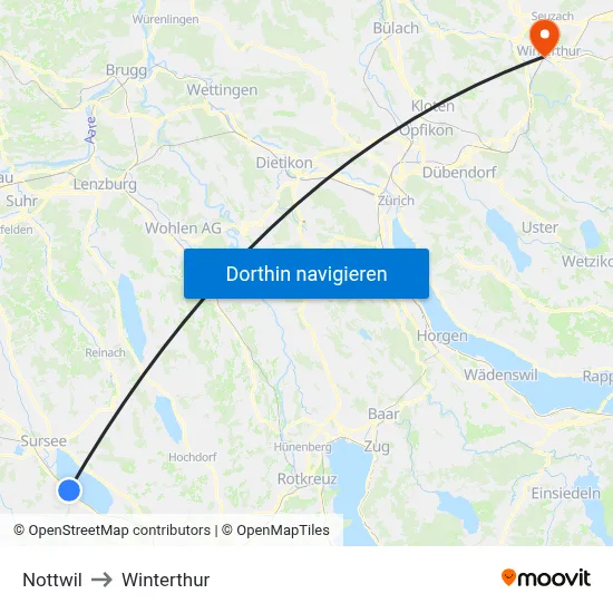 Nottwil to Winterthur map