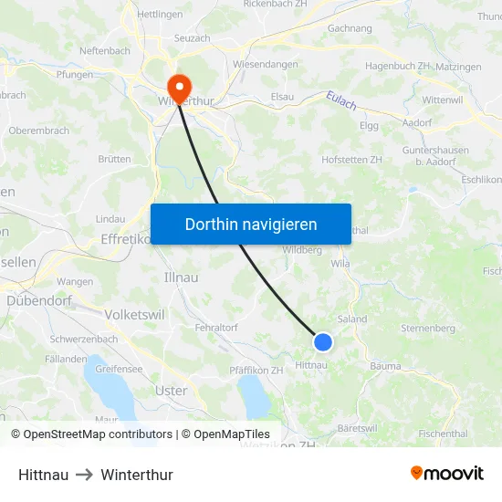 Hittnau to Winterthur map