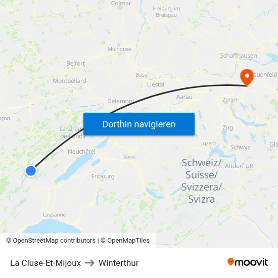 La Cluse-Et-Mijoux to Winterthur map