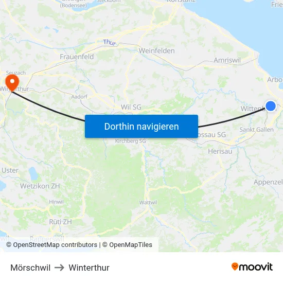 Mörschwil to Winterthur map
