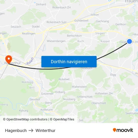 Hagenbuch to Winterthur map