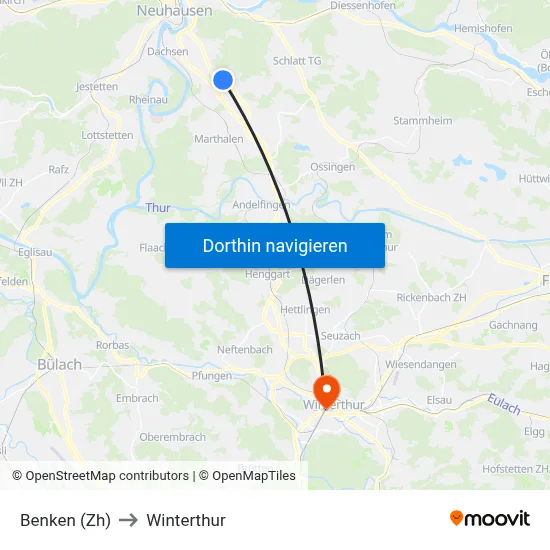 Benken (Zh) to Winterthur map