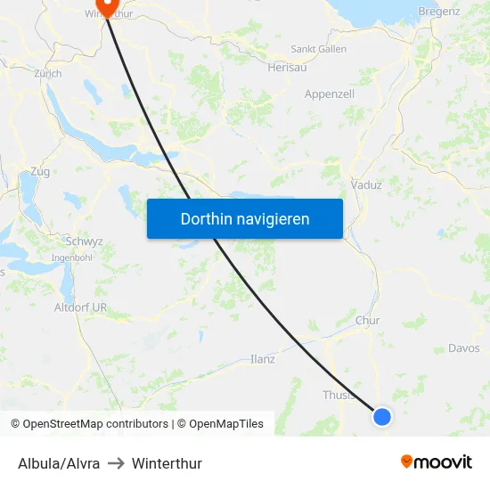 Albula/Alvra to Winterthur map