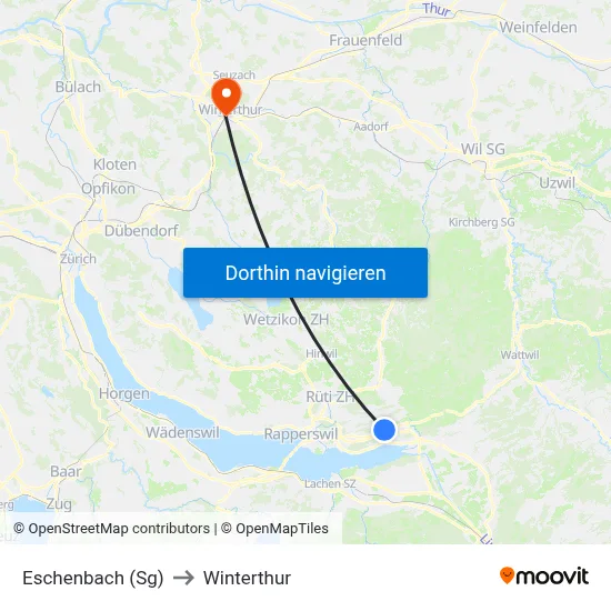 Eschenbach (Sg) to Winterthur map
