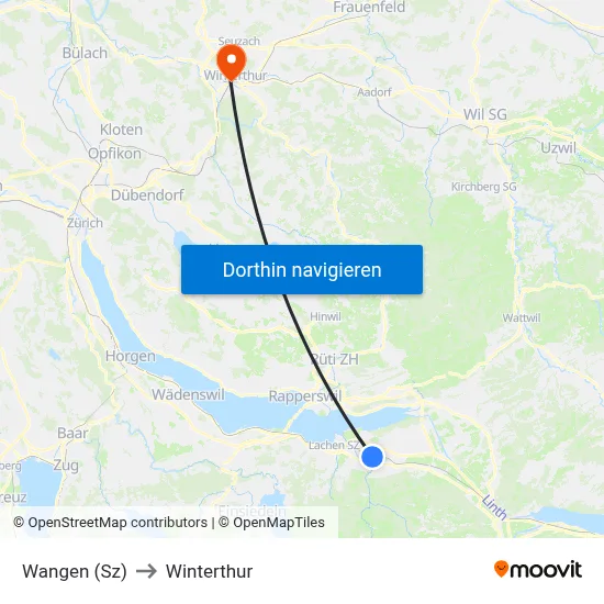 Wangen (Sz) to Winterthur map